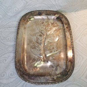 Antique National Silver Company Copper 4 Toed Meat Tray w/ Well Oblong New York